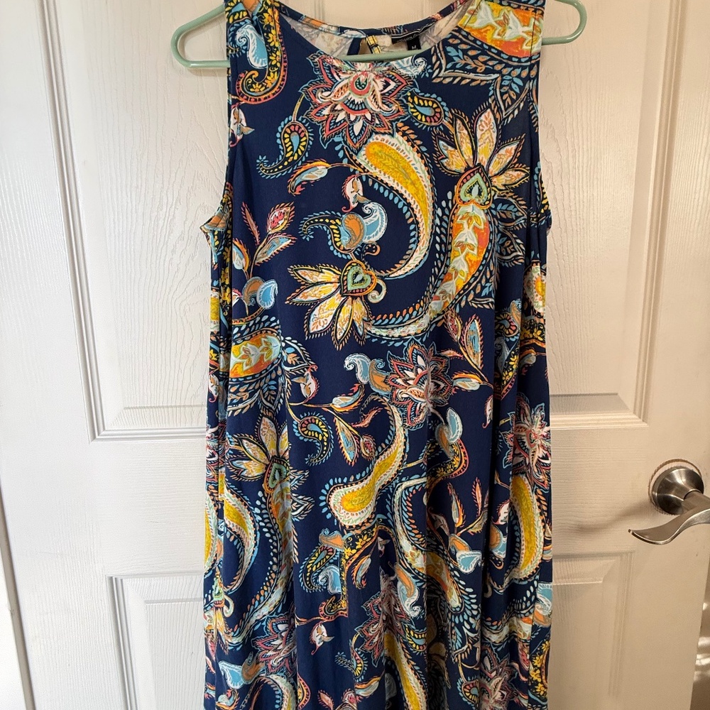 Allison Brittney Women’s Medium Paisley Sleeveless Swing Dress Navy Boho